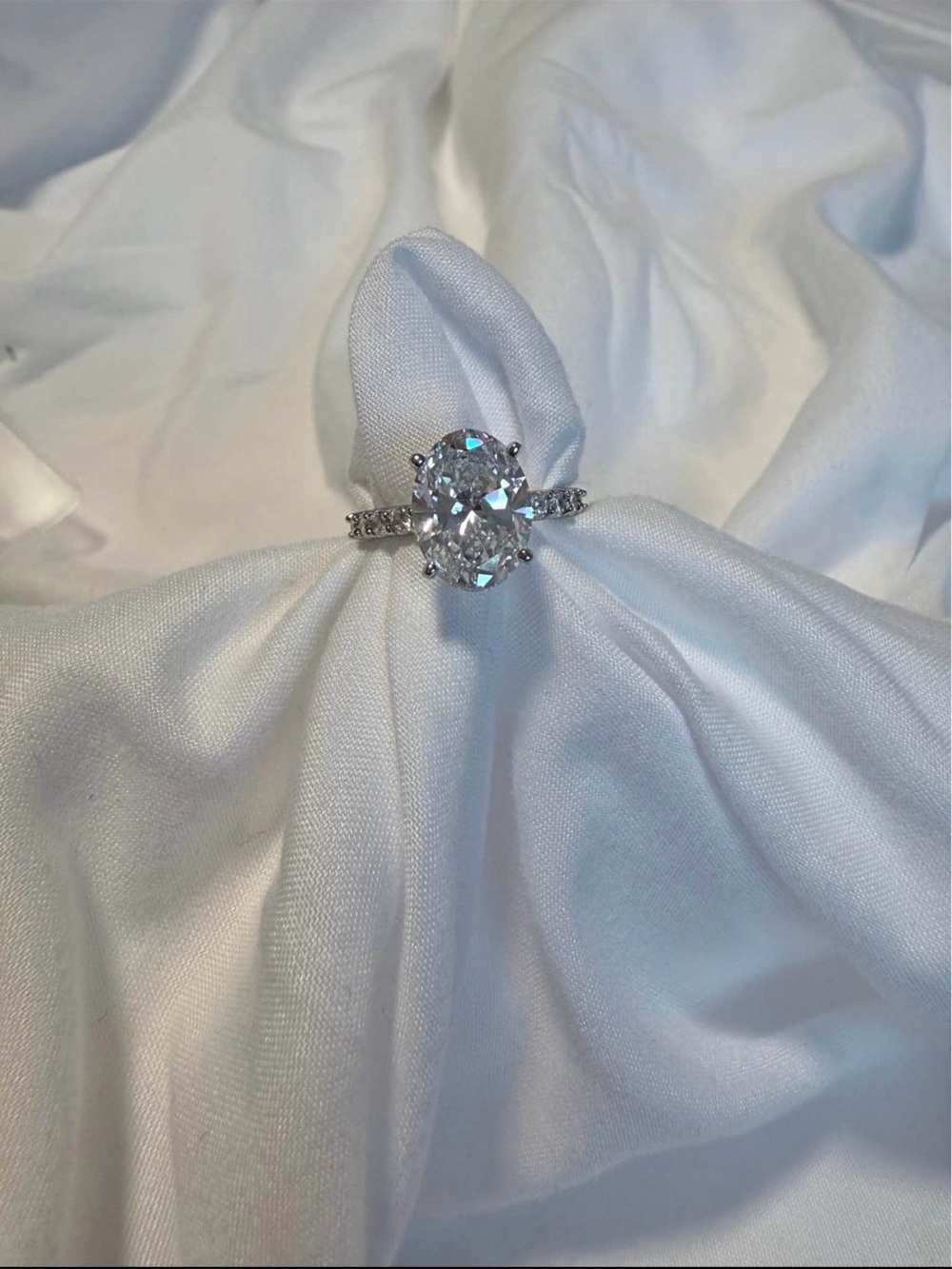 Classic Oval Solitaire Engagement Ring in Silver with Clear Stone